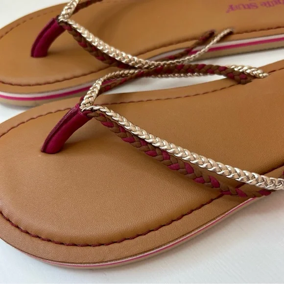 White Stuff Flip Flops Size UK 5 Leather Braided Gold Pink Sandals - Picture 3 of 6